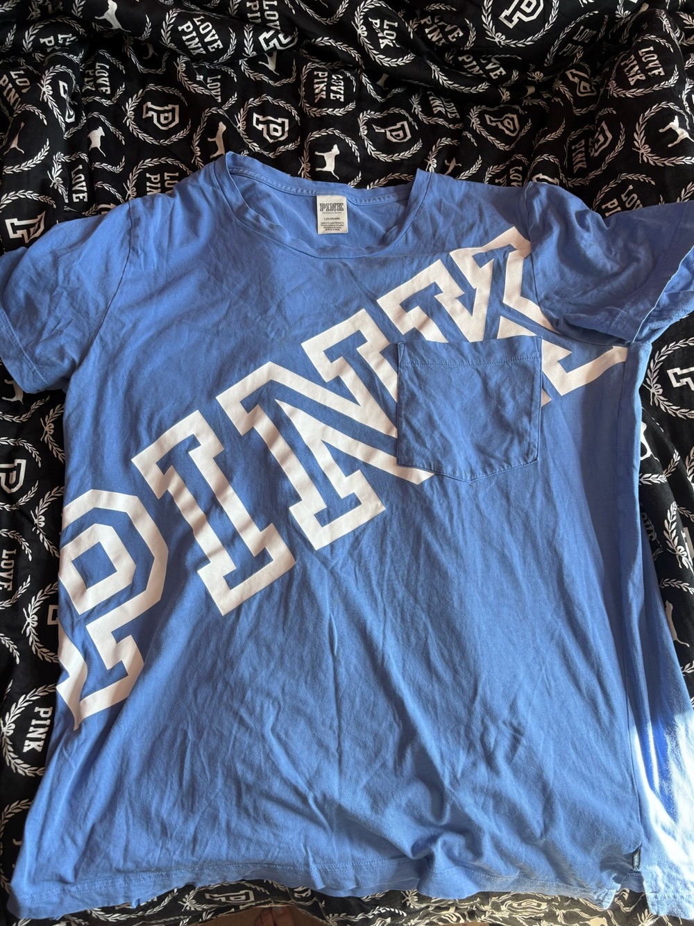 💙 Victoria’s Secret PINK Oversized Logo Pocket Tee Shirt Blue  Top  💙